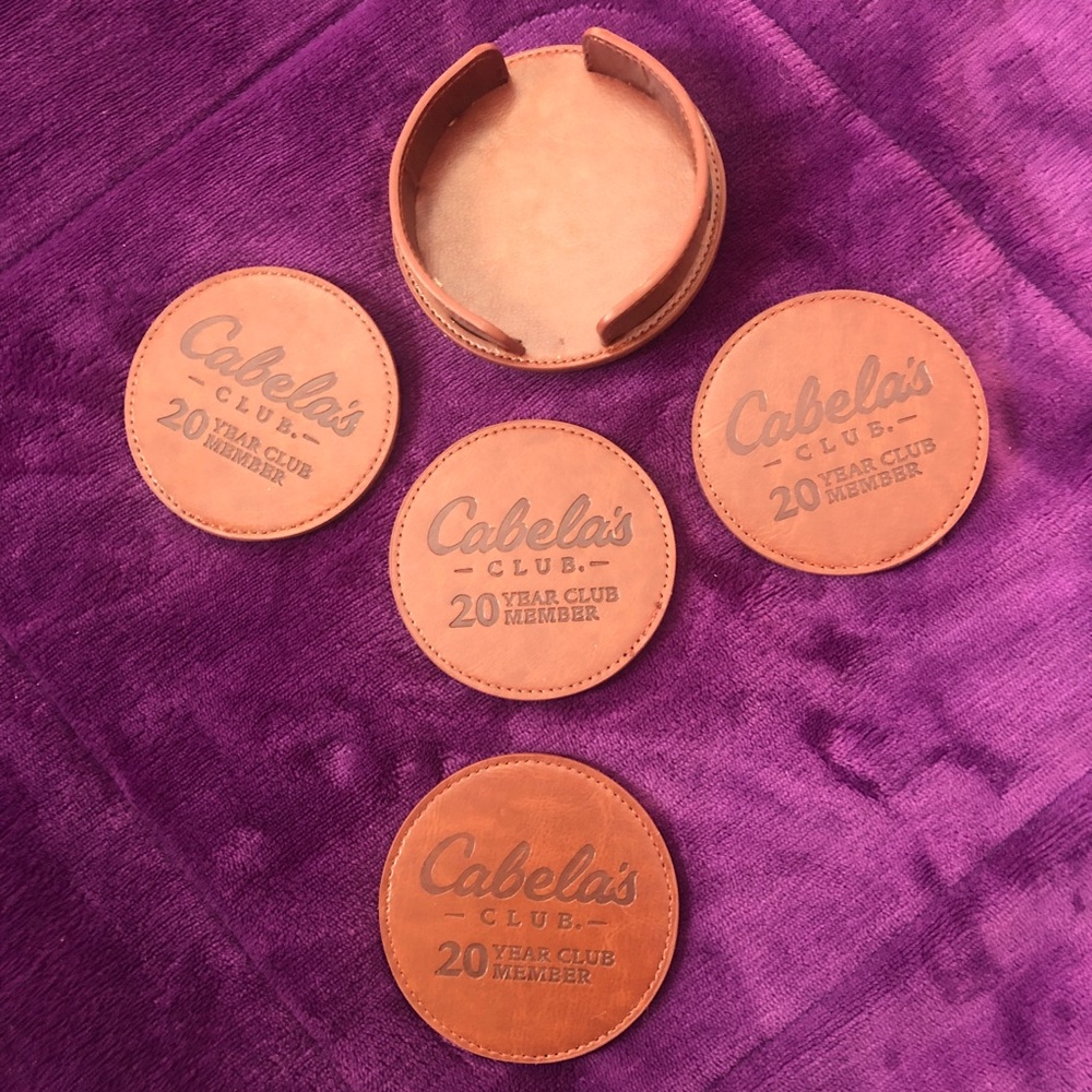 Cabela's brown leather coaster set